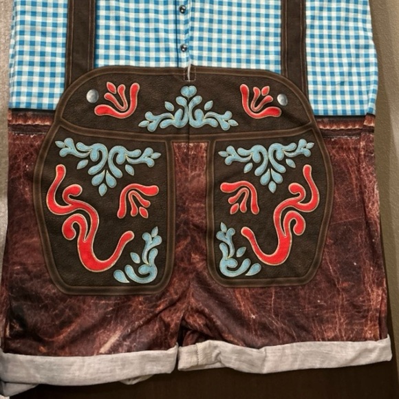 Oktoberfest Lederhosen Romper by Faux Real Shirts — Size L — NWOT - Picture 8 of 9